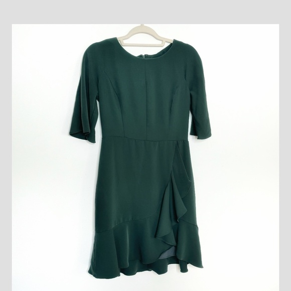 Amanda Uprichard Dress Ruffle Faux Wrap Hunter Green Mini Length Occasion Dress - Picture 12 of 15